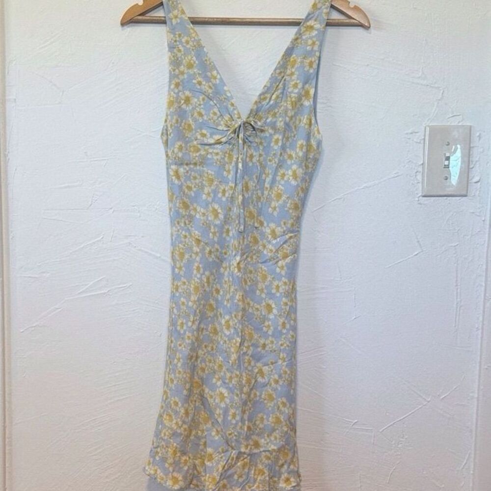 Sophie Rue Daisy Print V-Neck Tie Front Mini Dress XL Bias Cut Daisy Coquette